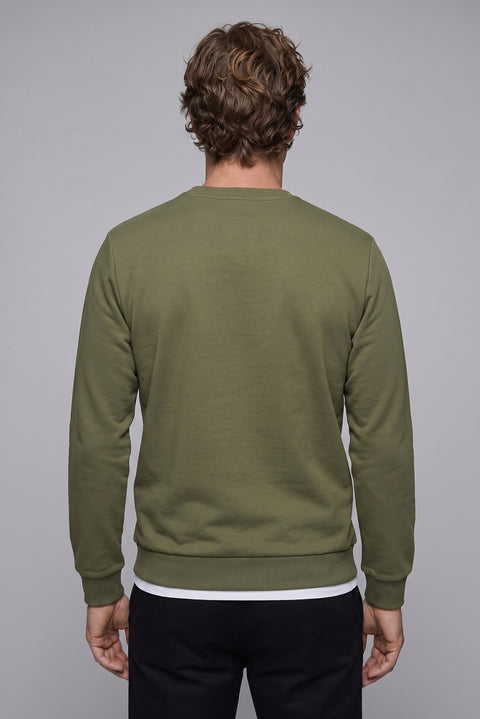 Orta Haki Bisiklet Yaka Regular Fit Baskılı Pamuklu Sweatshirt
