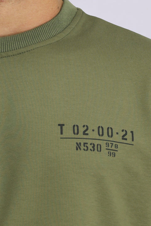 Orta Haki Bisiklet Yaka Regular Fit Baskılı Pamuklu Sweatshirt