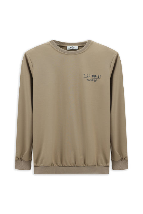 Medium Mink Crew Neck Regular Fit Printed Cotton Sweatshirt
