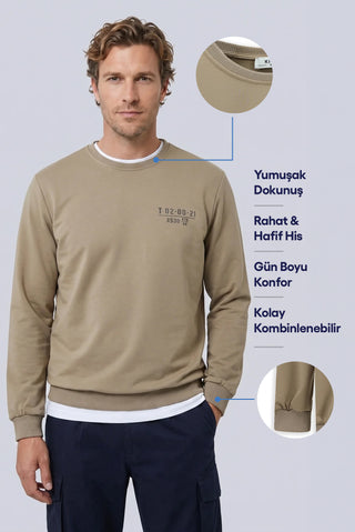  Orta Vizon Bisiklet Yaka Regular Fit Baskılı Pamuklu Sweatshirt
