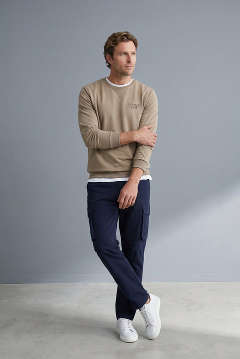 Medium Mink Crew Neck Regular Fit Printed Cotton Sweatshirt