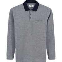 Light Navy Blue Polo Collar Regular Fit Patterned Cotton Sweatshirt with Pockets