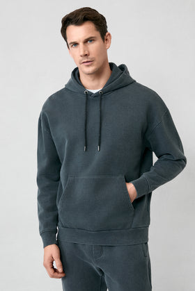 Orta Antrasit Kapüşonlu Oversize Ekstra Rahat Kesim Pamuk Sweatshirt