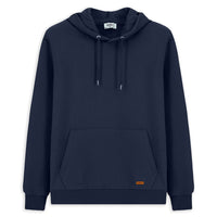 Dark Navy Hooded Regular Fit Patterned Pocket Cotton Basic Sweatshirt