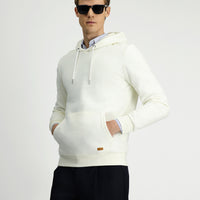 Off-white Hooded Regular Fit Patterned Pocket Cotton Basic Sweatshirt