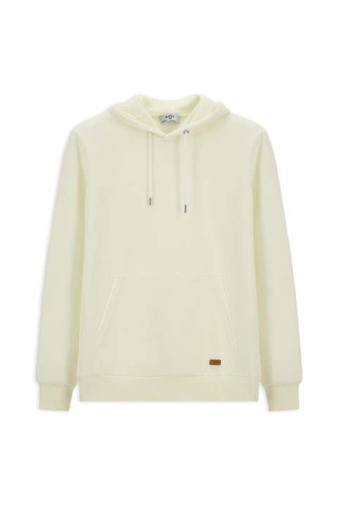 Off-white Hooded Regular Fit Patterned Pocket Cotton Basic Sweatshirt