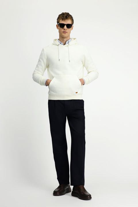 Off-white Hooded Regular Fit Patterned Pocket Cotton Basic Sweatshirt