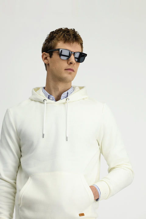 Off-white Hooded Regular Fit Patterned Pocket Cotton Basic Sweatshirt