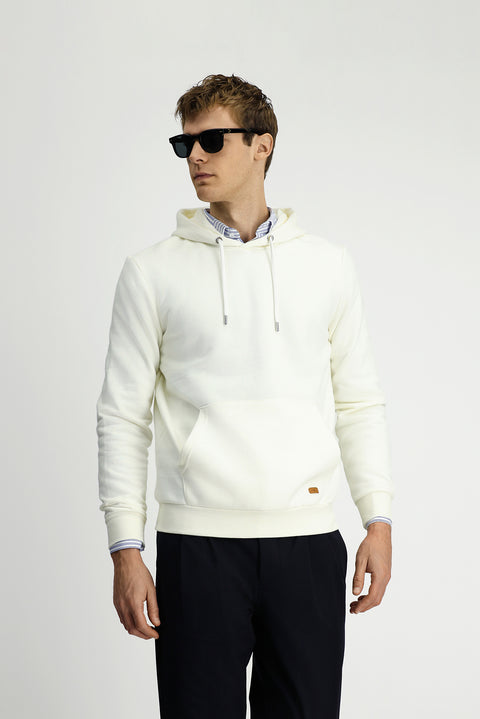 Off-white Hooded Regular Fit Patterned Pocket Cotton Basic Sweatshirt