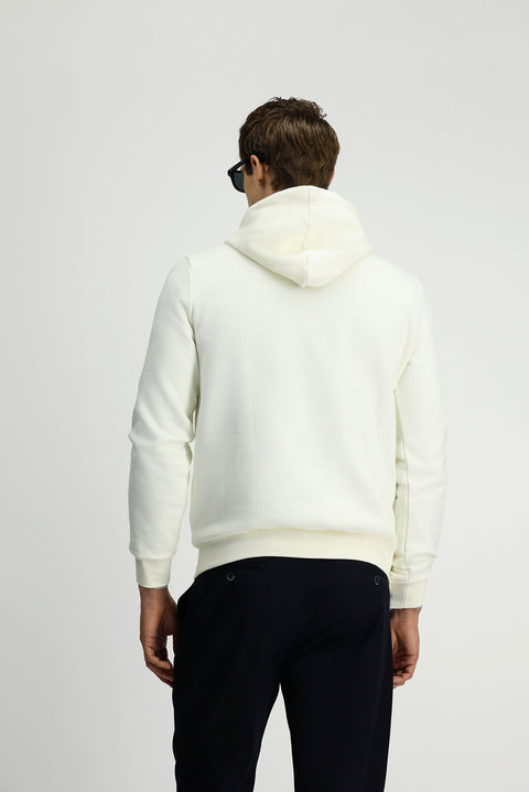 Off-white Hooded Regular Fit Patterned Pocket Cotton Basic Sweatshirt