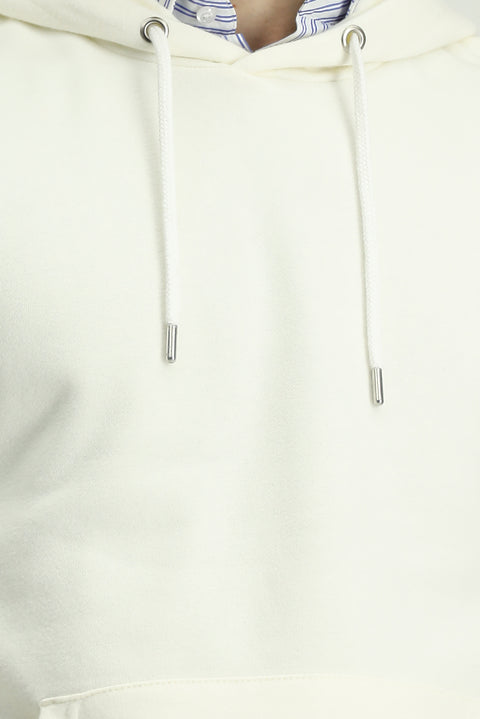 Off-white Hooded Regular Fit Patterned Pocket Cotton Basic Sweatshirt