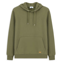 Medium Khaki Hooded Regular Fit Patterned Pocket Cotton Basic Sweatshirt