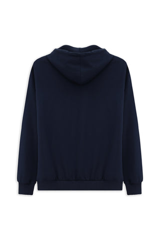  İndigo Kapüşonlu Regular Fit Fermuarlı Baskılı Pamuklu Sweatshirt