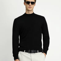 Black Half Turtleneck Regular Fit Cotton Knitted Sweater