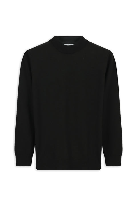 Black Half Turtleneck Regular Fit Cotton Knitted Sweater