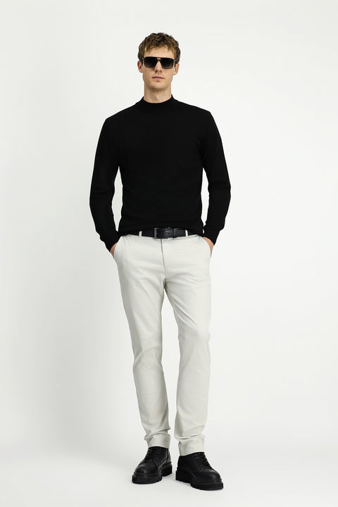 Black Half Turtleneck Regular Fit Cotton Knitted Sweater