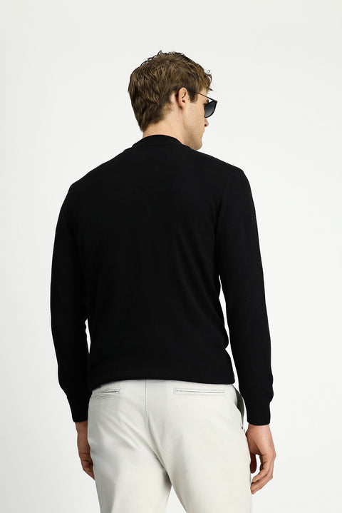 Black Half Turtleneck Regular Fit Cotton Knitted Sweater