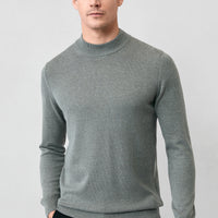 Medium Grey Half Turtleneck Regular Fit Cotton Knitted Sweater
