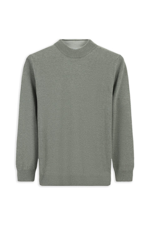 Medium Grey Half Turtleneck Regular Fit Cotton Knitted Sweater