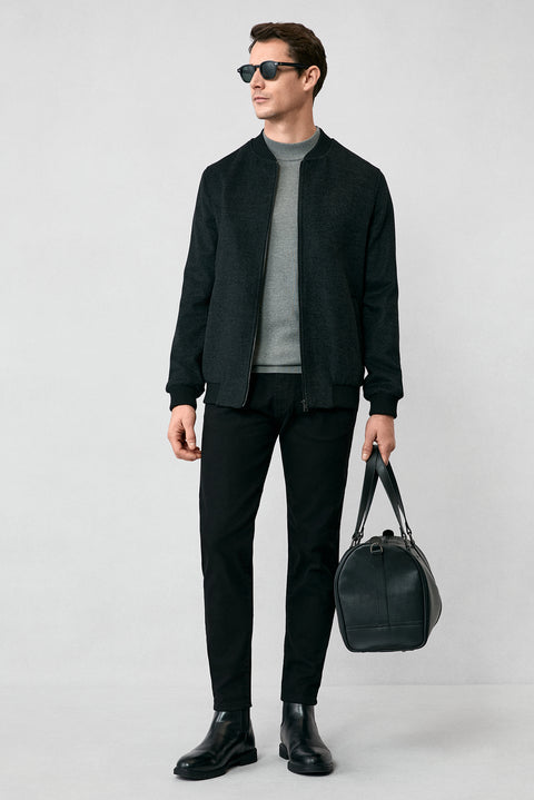 Medium Grey Half Turtleneck Regular Fit Cotton Knitted Sweater