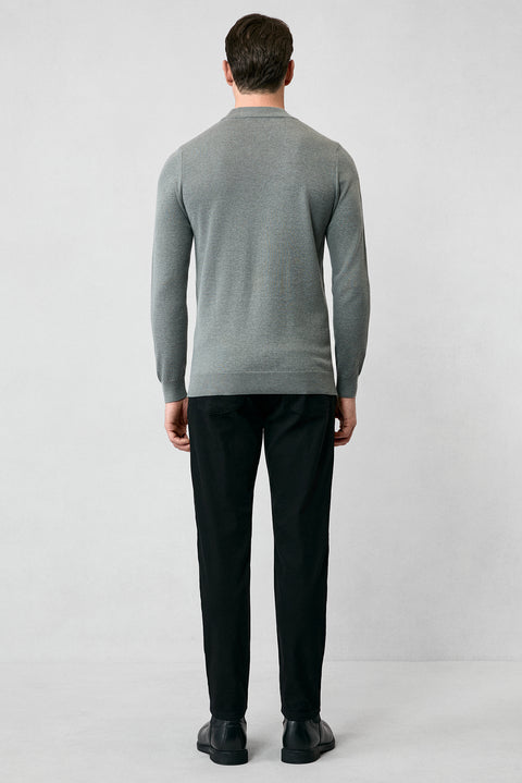 Medium Grey Half Turtleneck Regular Fit Cotton Knitted Sweater