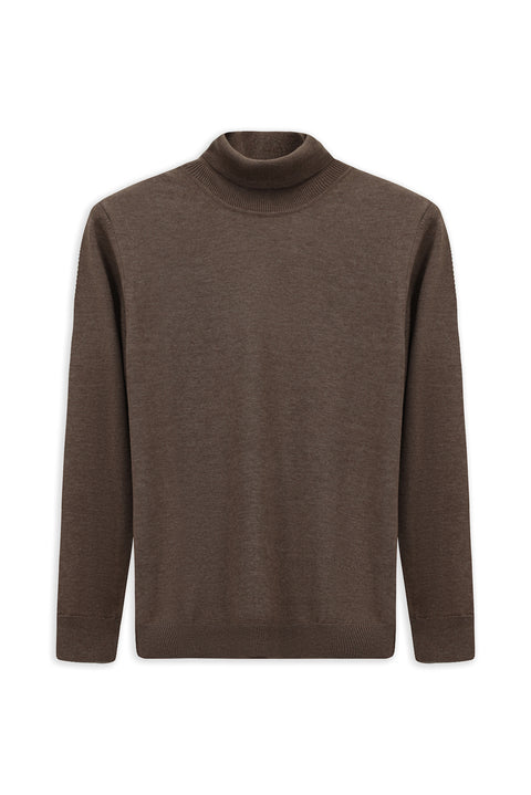 Medium Mink Turtleneck Regular Fit Cotton Knitted Sweater