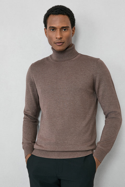 Medium Mink Turtleneck Regular Fit Cotton Knitted Sweater