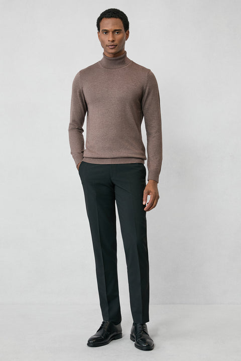 Medium Mink Turtleneck Regular Fit Cotton Knitted Sweater