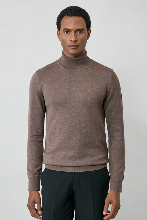 Medium Mink Turtleneck Regular Fit Cotton Knitted Sweater
