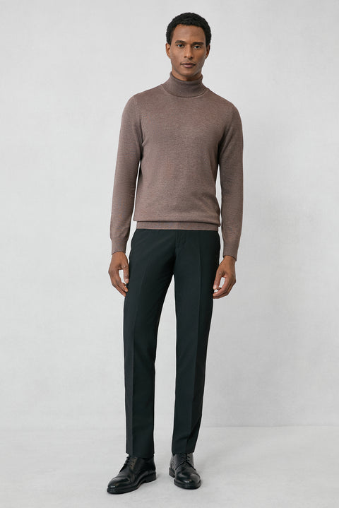Medium Mink Turtleneck Regular Fit Cotton Knitted Sweater