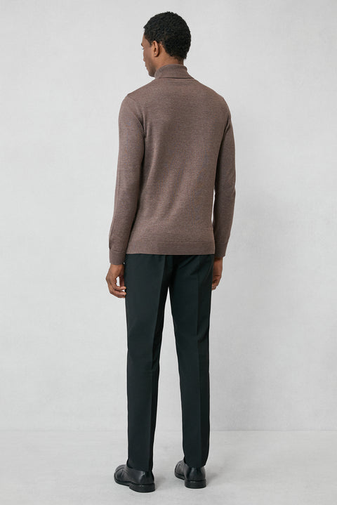 Medium Mink Turtleneck Regular Fit Cotton Knitted Sweater