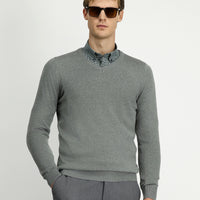 Medium Grey V-Neck Regular Fit Cotton Knitted Sweater
