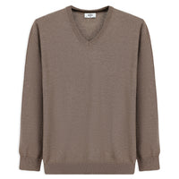 Medium Mink V-Neck Regular Fit Cotton Knitted Sweater