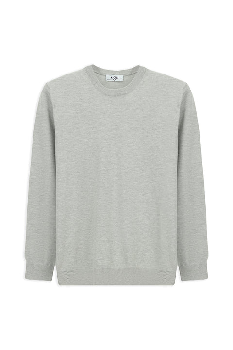 Light Grey Crew Neck Regular Fit Cotton Knit Sweater
