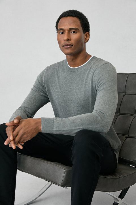 Medium Grey Crew Neck Regular Fit Cotton Knit Sweater