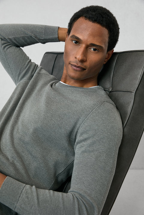 Medium Grey Crew Neck Regular Fit Cotton Knit Sweater