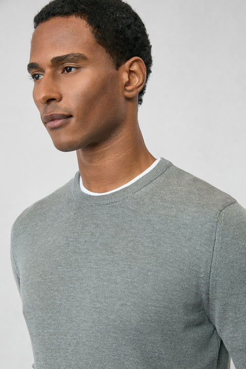 Medium Grey Crew Neck Regular Fit Cotton Knit Sweater