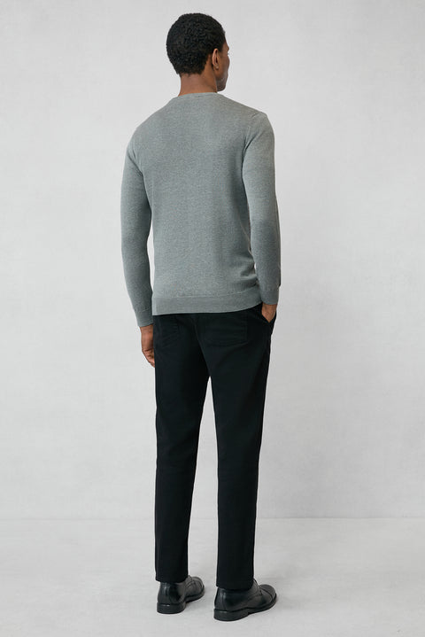 Medium Grey Crew Neck Regular Fit Cotton Knit Sweater