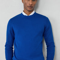 Navy Blue Crew Neck Regular Fit Cotton Knit Sweater