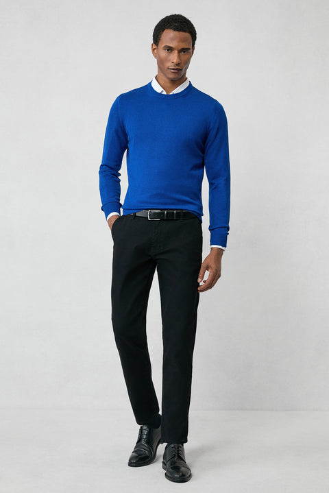 Navy Blue Crew Neck Regular Fit Cotton Knit Sweater