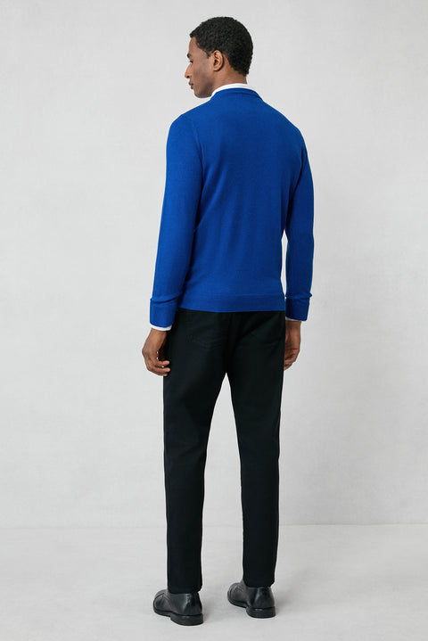 Navy Blue Crew Neck Regular Fit Cotton Knit Sweater