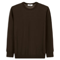 Medium Brown Crew Neck Regular Fit Cotton Knit Sweater