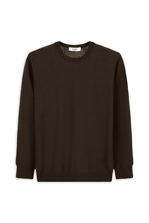Medium Brown Crew Neck Regular Fit Cotton Knit Sweater