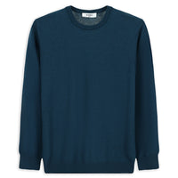 Medium Petrol Crew Neck Regular Fit Cotton Knit Sweater