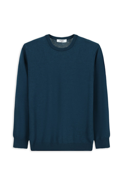 Medium Petrol Crew Neck Regular Fit Cotton Knit Sweater