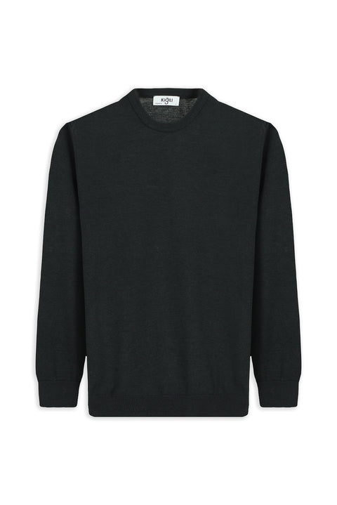 Medium Anthracite Crew Neck Regular Fit Cotton Knit Sweater