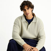 Stone Collar Oversize Extra Relaxed Fit Patterned Knit Sweater