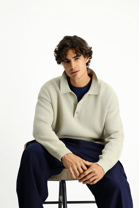 Stone Collar Oversize Extra Relaxed Fit Patterned Knit Sweater