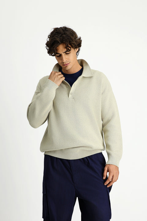 Stone Collar Oversize Extra Relaxed Fit Patterned Knit Sweater