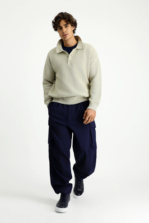 Stone Collar Oversize Extra Relaxed Fit Patterned Knit Sweater